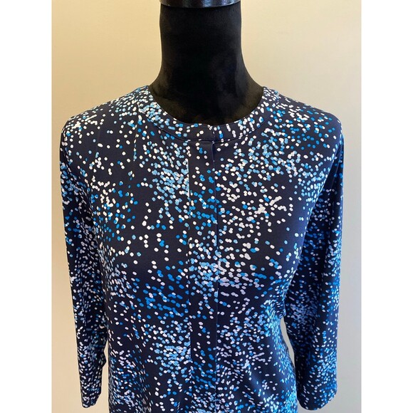 Croft & Barrow Blouse Sz Large Blue Dot Design Top 3/4 Sleeve + Stretch Stylish - Picture 3 of 10